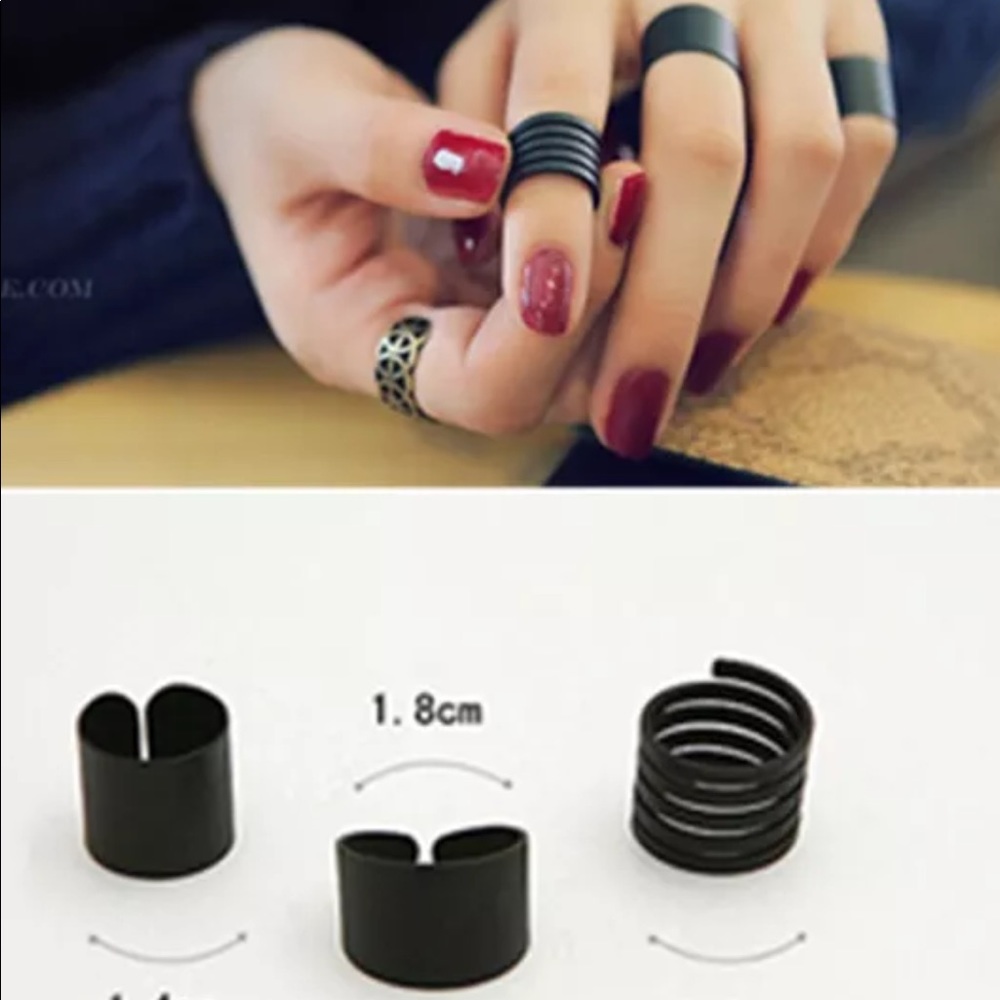 Black Adjustable 3 Piece Rocker/Punk Ring NEW - Picture 5 of 6
